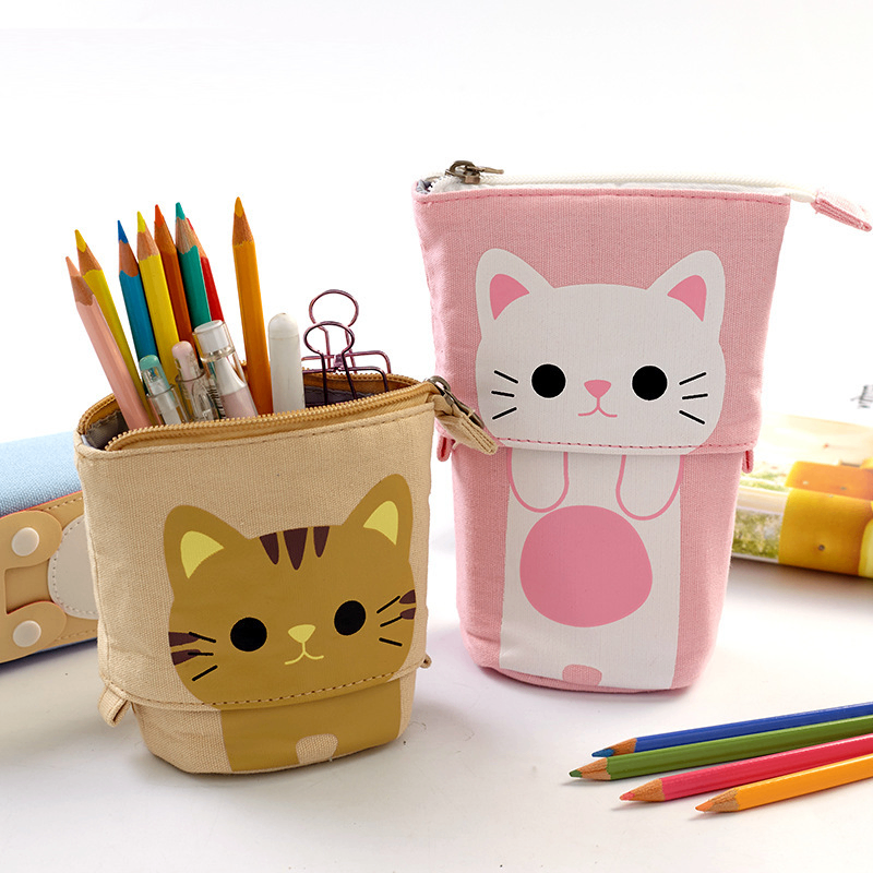 Cute Cat Fashion Pencil Case | Portable Canvas Zipper Pouch for School & Travel