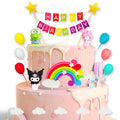 20-Piece Anime Birthday Cake Topper Set – Cute Dolls, Clouds, Rainbows & Happy Birthday Banner