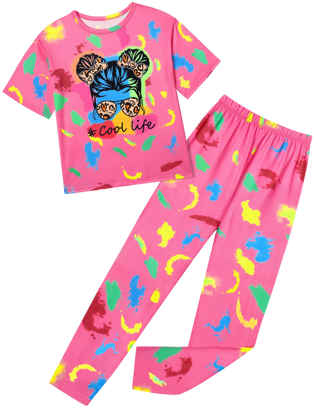 Girls Tie-Dye Sweatsuit Set – Short Sleeve Top & Long Pants Lounge Set for Teens