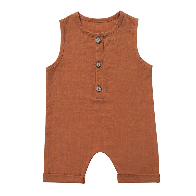 Children's Cotton Linen Solid Color Newborn Romper