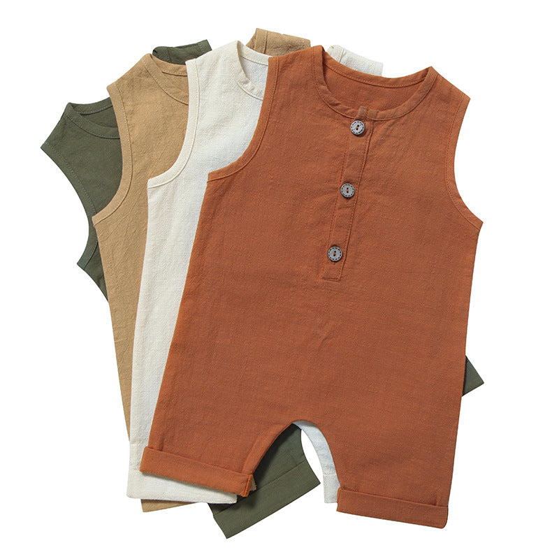 Children's Cotton Linen Solid Color Newborn Romper