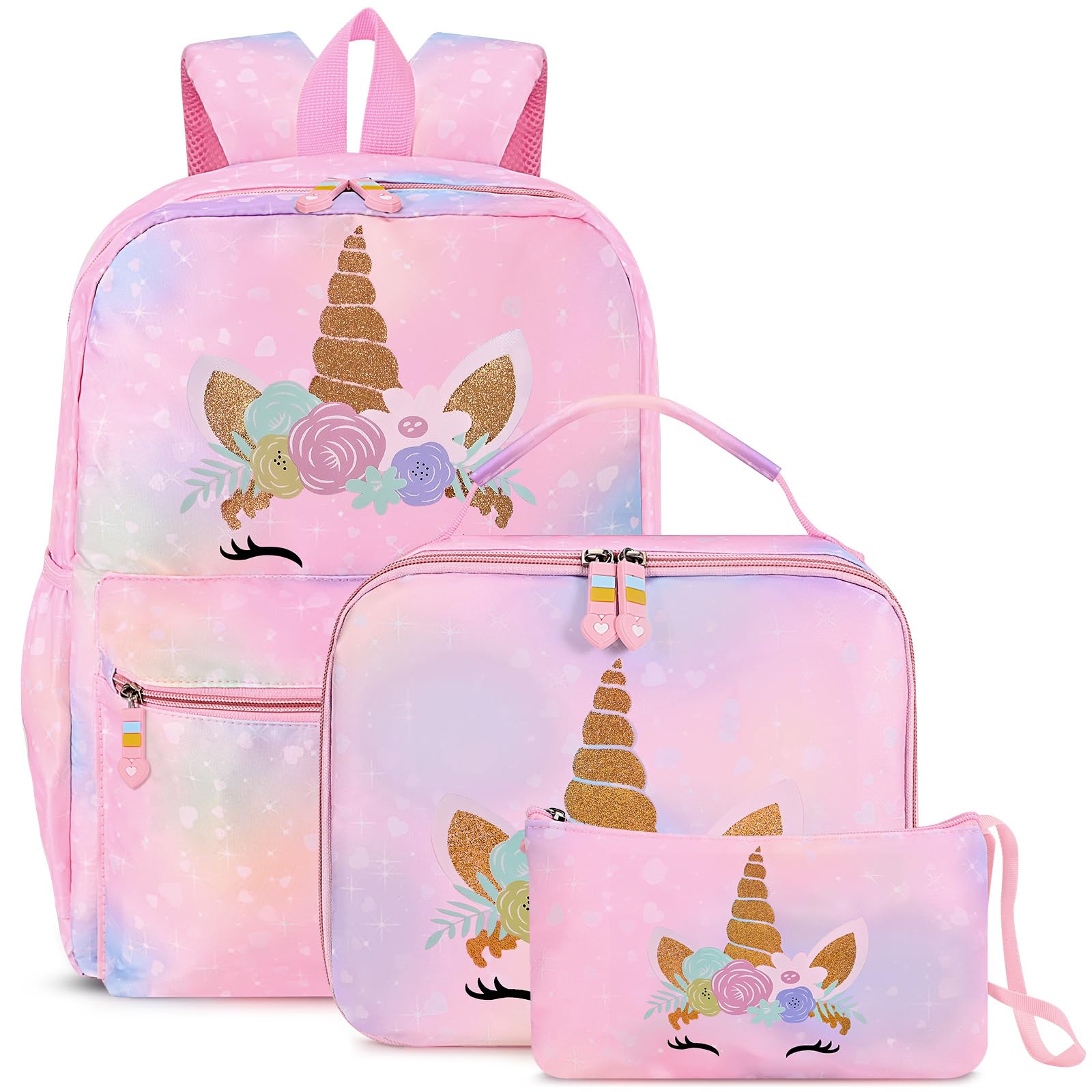 Unicorn Backpack Set for Girls | 3-in-1 Kids School Bag with Lunch Box & Pencil Case