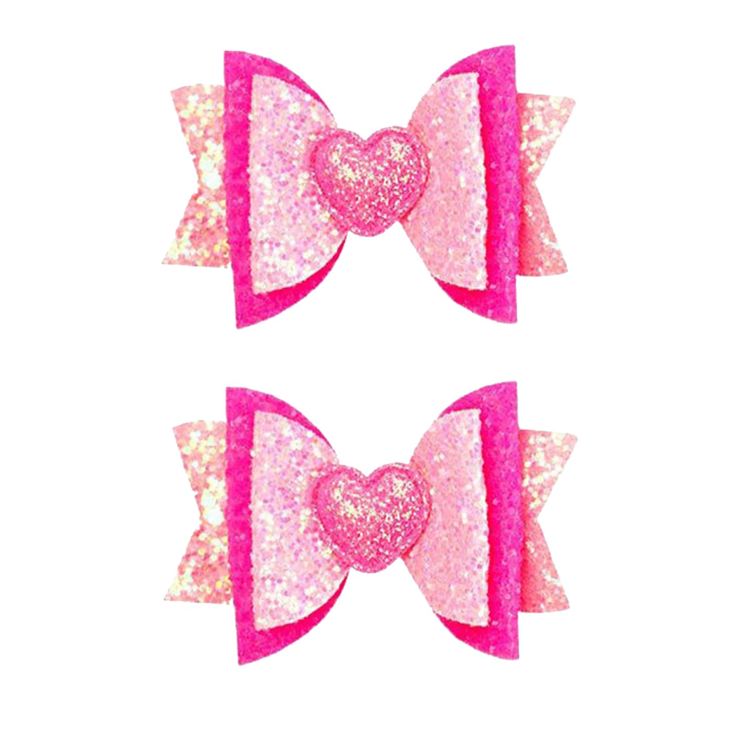 Glitter Pink Hair Bow Clips – Set of 2 Sparkly Hair Accessories for Girls