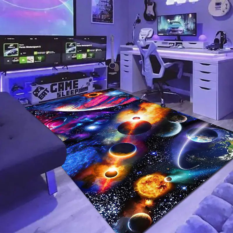 Cosmic Planet 3D Gaming Area Rug for Teen & Kids Room Decor