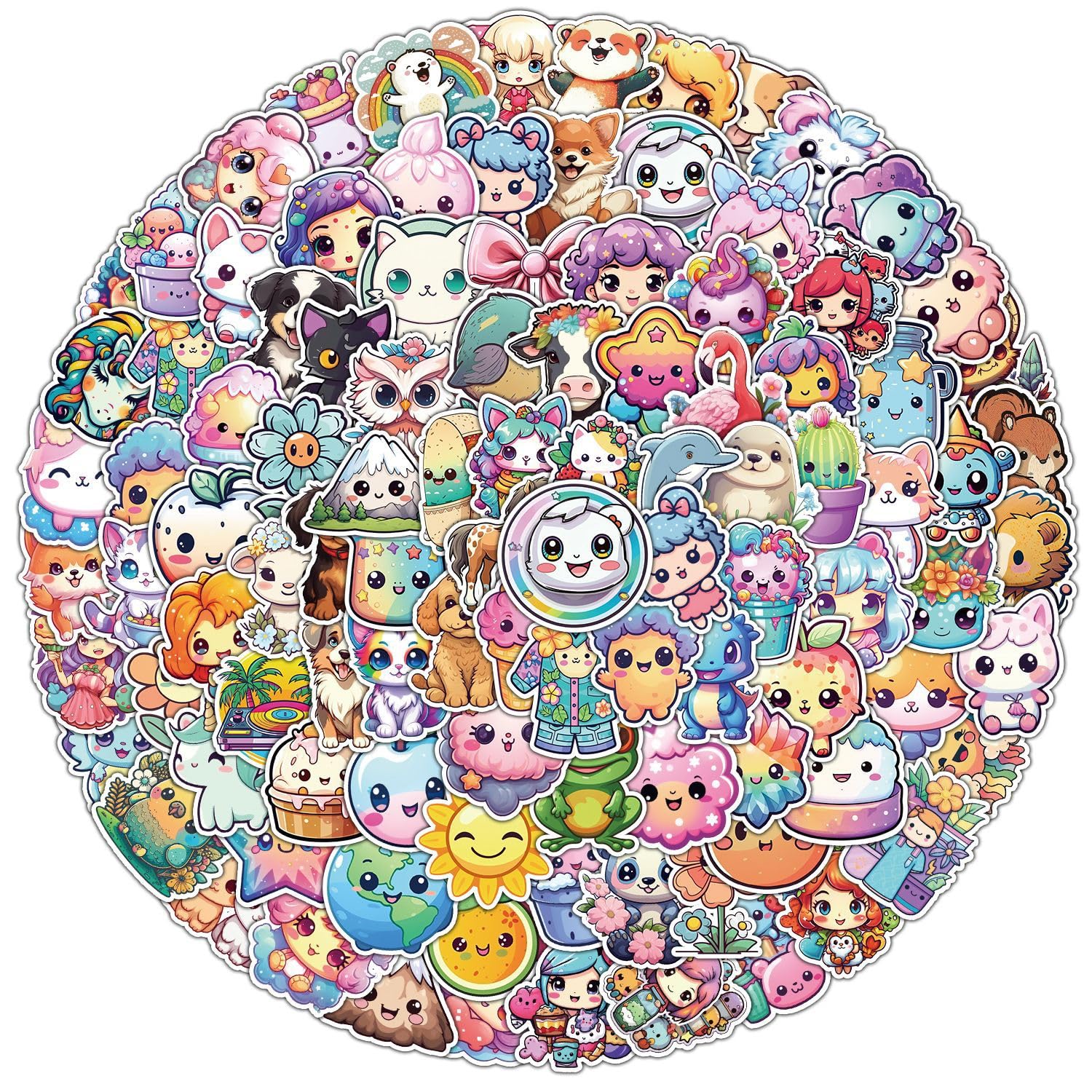 100 Pcs Kawaii Stickers for Kids Cute Colorful Animal Water Bottle Laptop Scrapbook Stickers Funny Realistic Waterproof Vinyl Bulk Stickers Packs for Toddler Kids Girls Teens