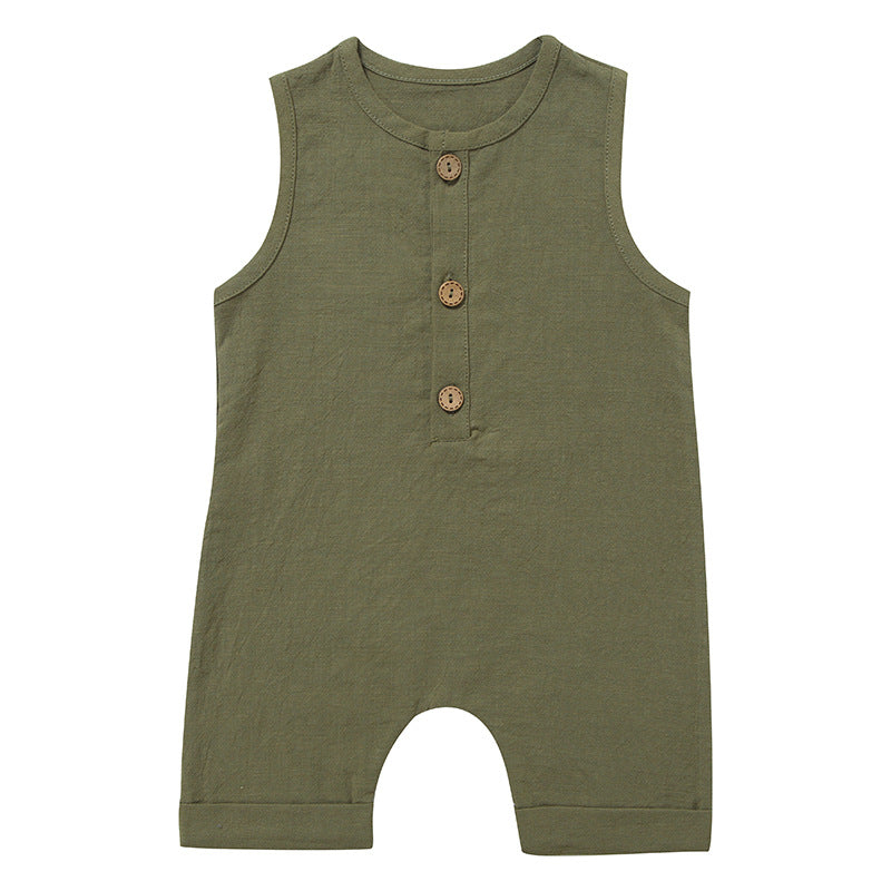Children's Cotton Linen Solid Color Newborn Romper