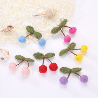 Cherry Wool Felt Hair Bow DIY Set for Girls – 5 Vibrant Colors