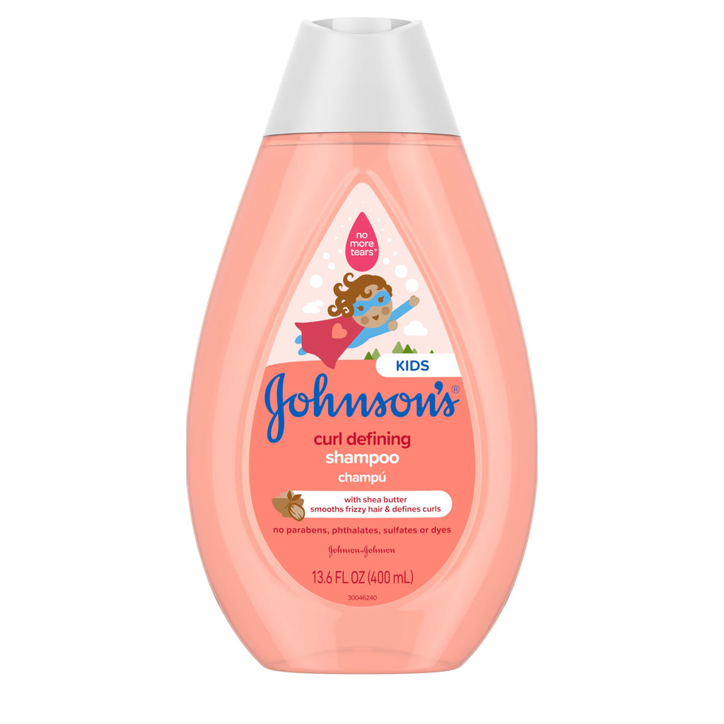 Johnsons Kids Curl-Defining Frizz Control Tear-Free Kids Shampoo + Shea Butter Paraben- Sulfate- & Dye-Free Hypoallergenic & Gentle for Kids Hair Kid Bath Essential 13.6 fl. oz