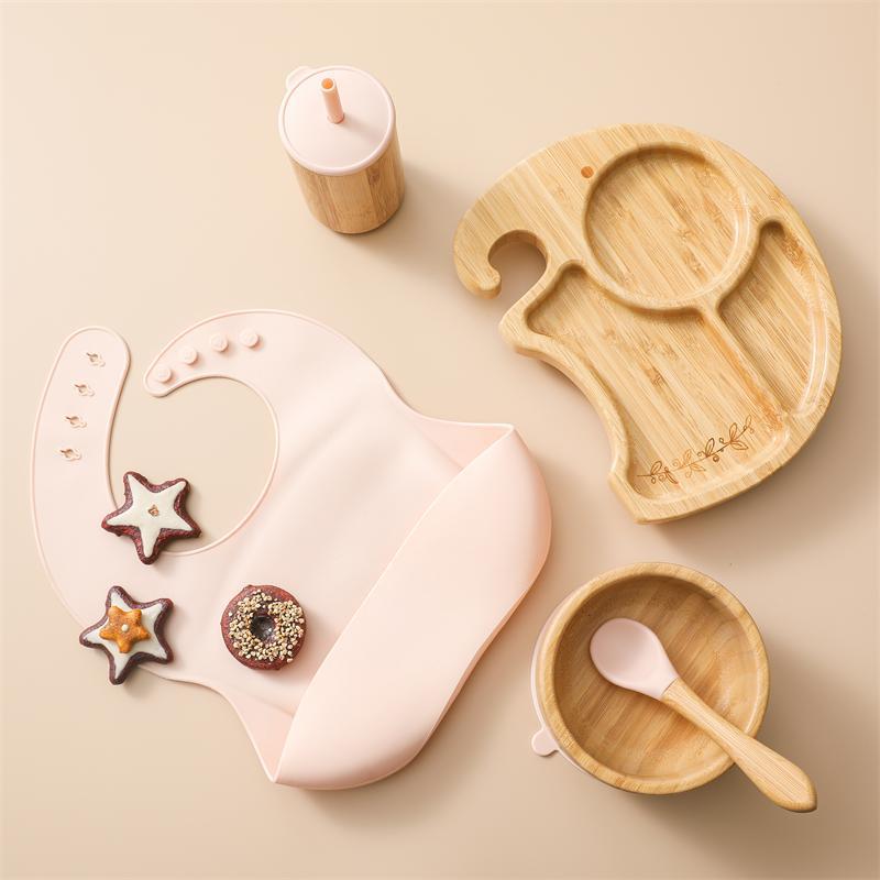 Baby Silicone & Bamboo Elephant Tableware Gift Set – Newborn Mealtime Essentials