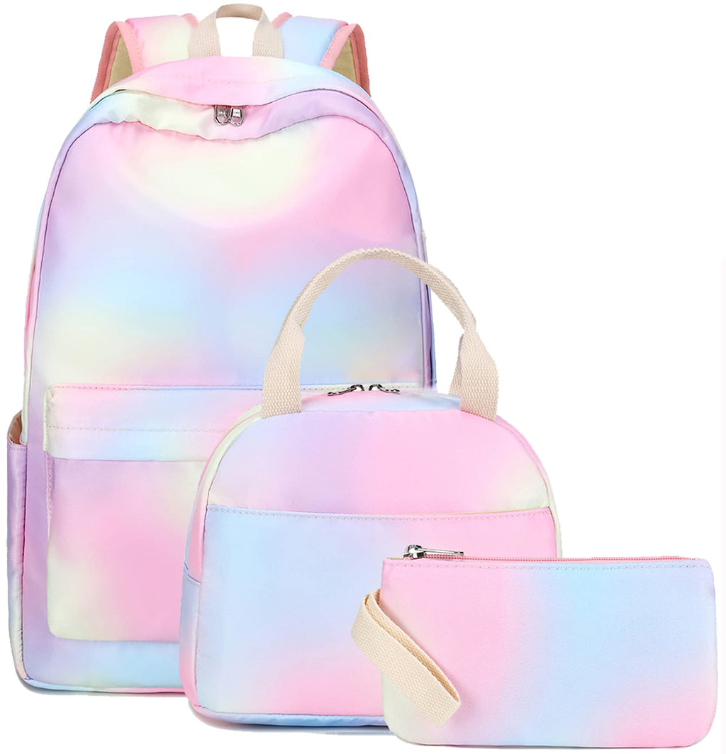 LEDAOU Backpack for Girls School Bag Kids Bookbag Teen Backpack Set Daypack with Lunch Bag and Pencil Case (Rainbow 0017)