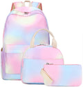 LEDAOU Backpack for Girls School Bag Kids Bookbag Teen Backpack Set Daypack with Lunch Bag and Pencil Case (Rainbow 0017)