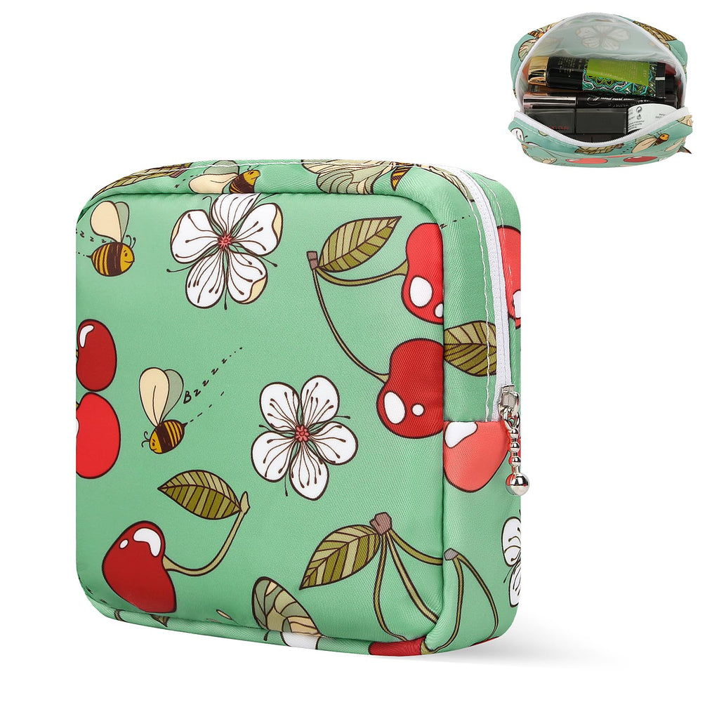 Mini Cherry Print Makeup Bag – Cute Water-Resistant Travel Cosmetic Pouch for Girls & Women