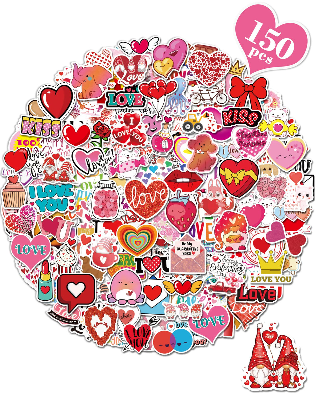 Valentine's Day Sticker Pack – Waterproof Vinyl Heart Stickers for Kids & Teens