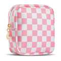 Pink Checkered Mini Makeup Bag – Cute PU Leather Cosmetic Pouch for Teen Girls