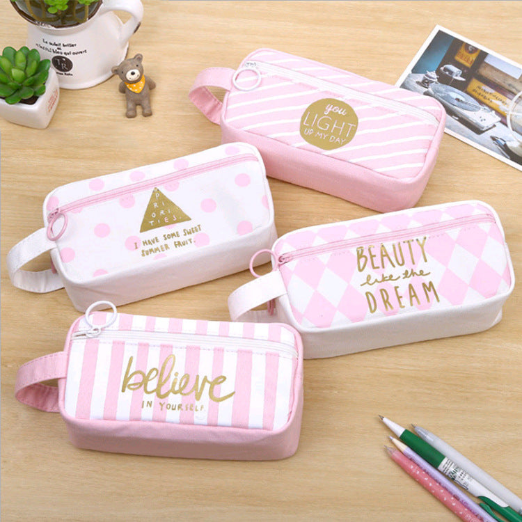 Fresh Canvas Pencil Case |  Pattern Zipper Pouch for Students & Everyday Use