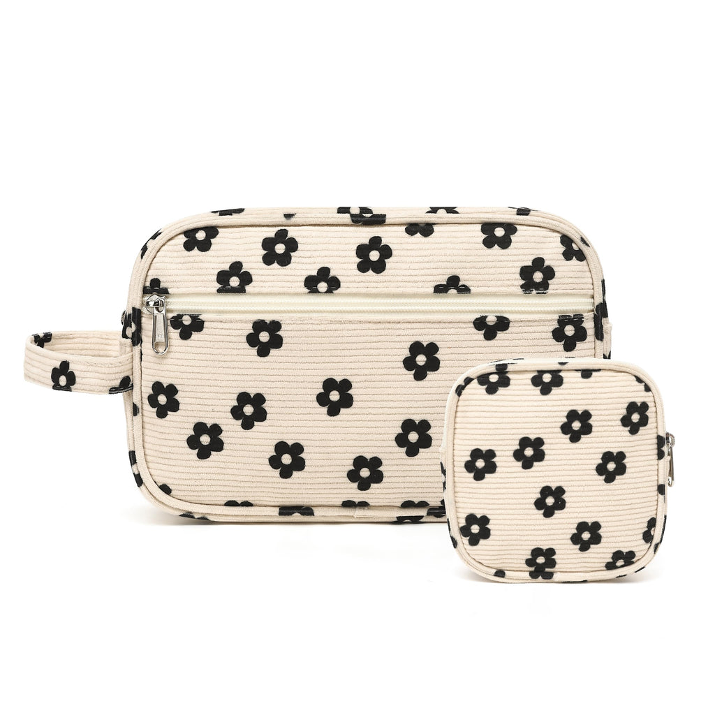 LEDAOU 2Pcs Travel Large Makeup Bag Cosmetic Bag Small Corduroy Makeup Pouch with Zipper Cute Travel Toiletry Essentials for Women Teen Girls