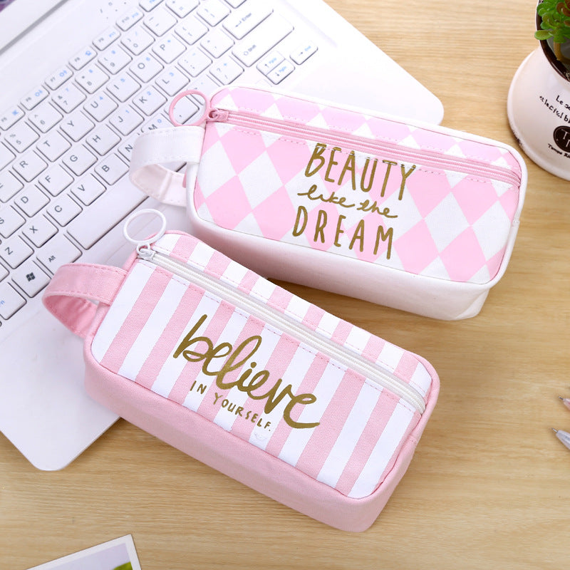 Fresh Canvas Pencil Case |  Pattern Zipper Pouch for Students & Everyday Use