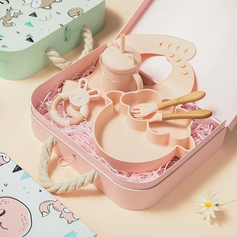 Baby Silicone & Bamboo Elephant Tableware Gift Set – Newborn Mealtime Essentials