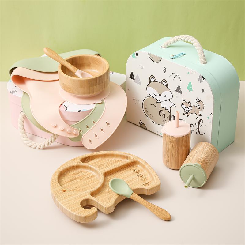 Baby Silicone & Bamboo Elephant Tableware Gift Set – Newborn Mealtime Essentials