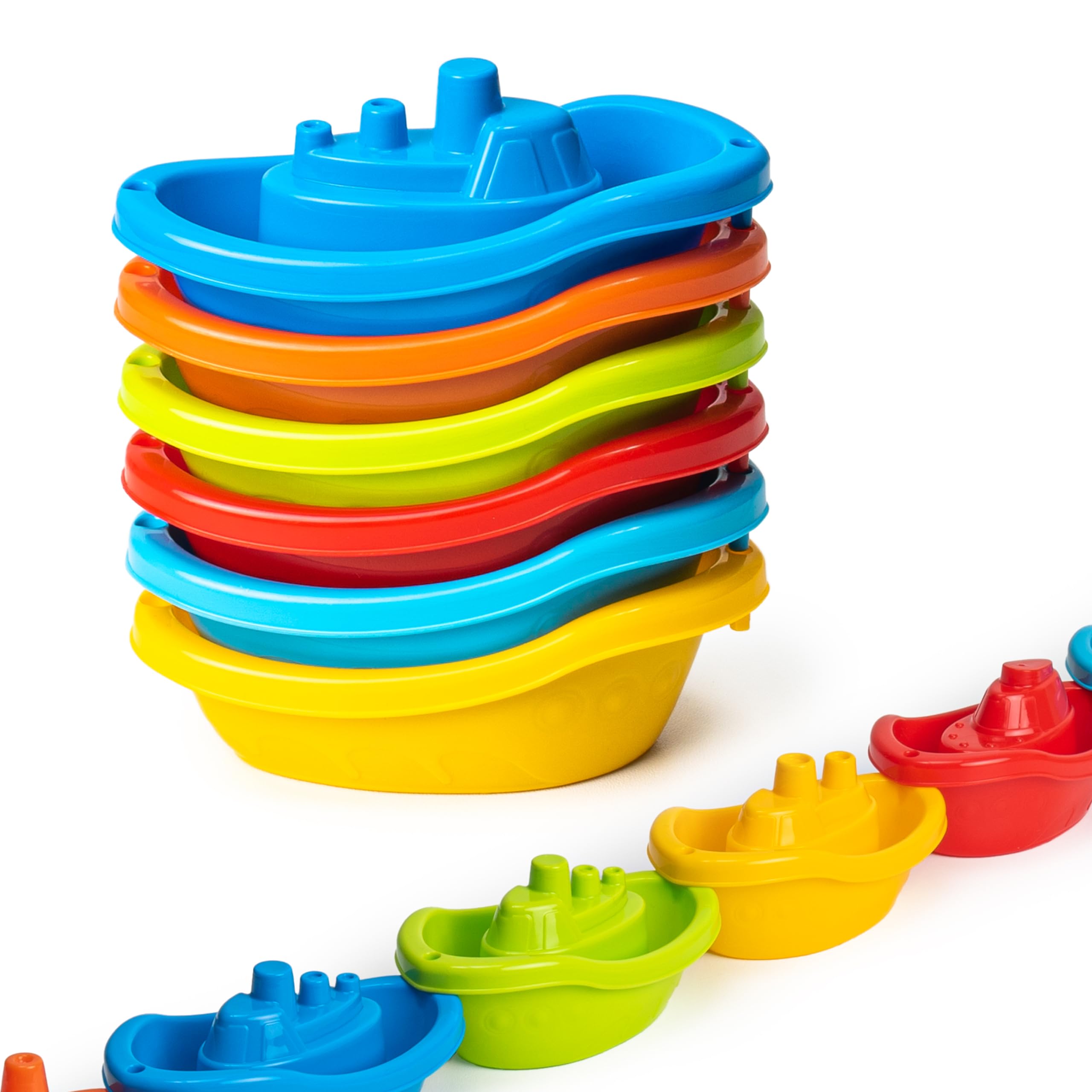 Baby Bath Toy Boats | 6-Piece Rainbow Stackable Floating Set