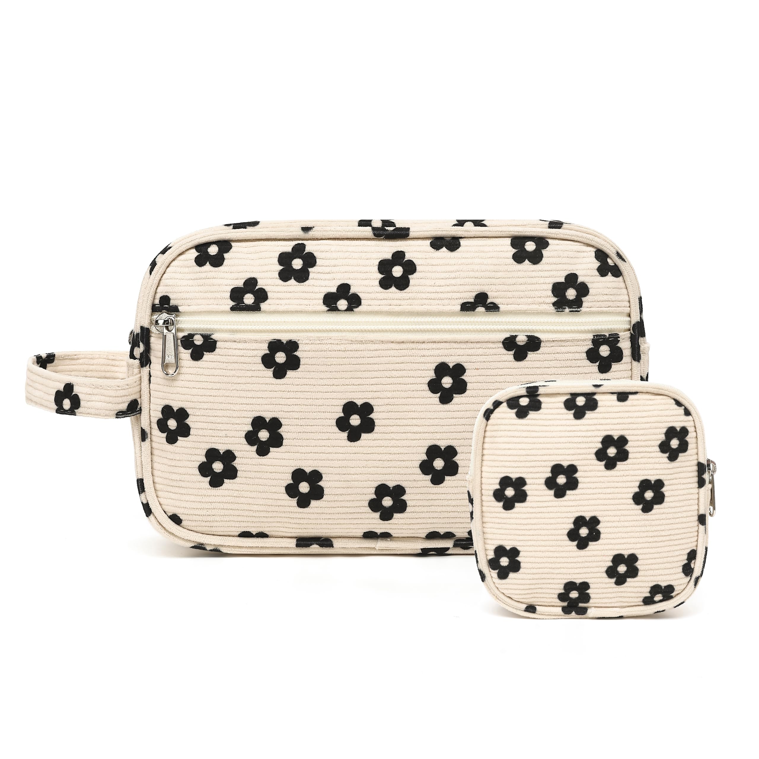 LEDAOU 2Pcs Travel Large Makeup Bag Cosmetic Bag Small Corduroy Makeup Pouch with Zipper Cute Travel Toiletry Essentials for Women Teen Girls