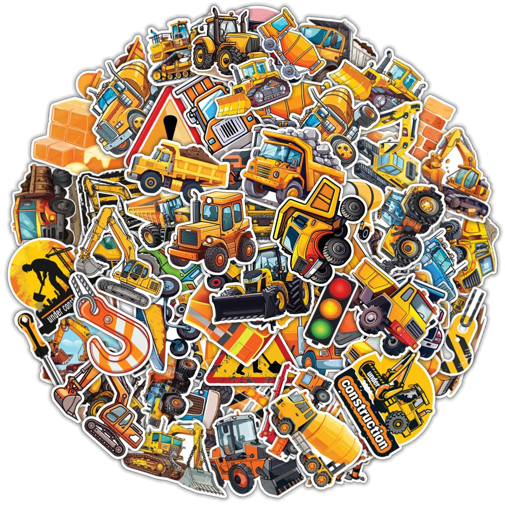 100 Pcs Construction Stickers for Kids Heavy Equipment Waterproof Decals for Water Bottles Laptop Luggage Computer Scrapbooking Teens Adults Girls Kids Funny Party Birthday Decorations