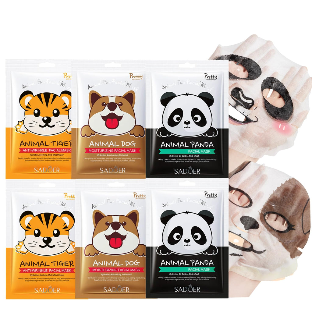 Evolvique 6 Pcs Animal Character Sheet Masks - Hydrating Face Masks Skincare - Sto-cking Stu-ffers for Women - Face Mask Skin Care - Teen Girl Gifts - Spa Party Moisturizing Facial mask