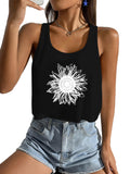 Womens Casual Summer Scoop Neck Sleeveless Crop Tank Cute Sunflower Graphic Crop Top for Teen Girl (BlackS)
