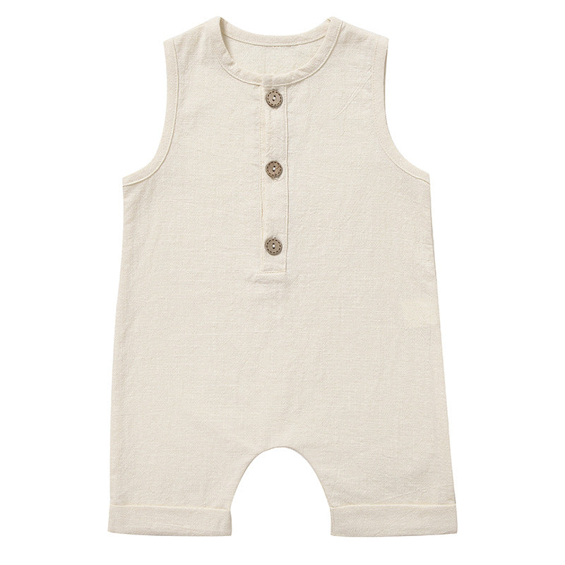 Children's Cotton Linen Solid Color Newborn Romper