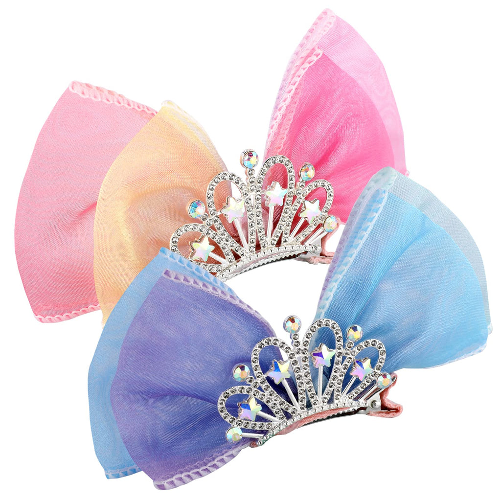 Crown Hair Bows for Girls – 2-Pack Pink Ribbon Alligator Clip Accessories for Toddlers & Kids