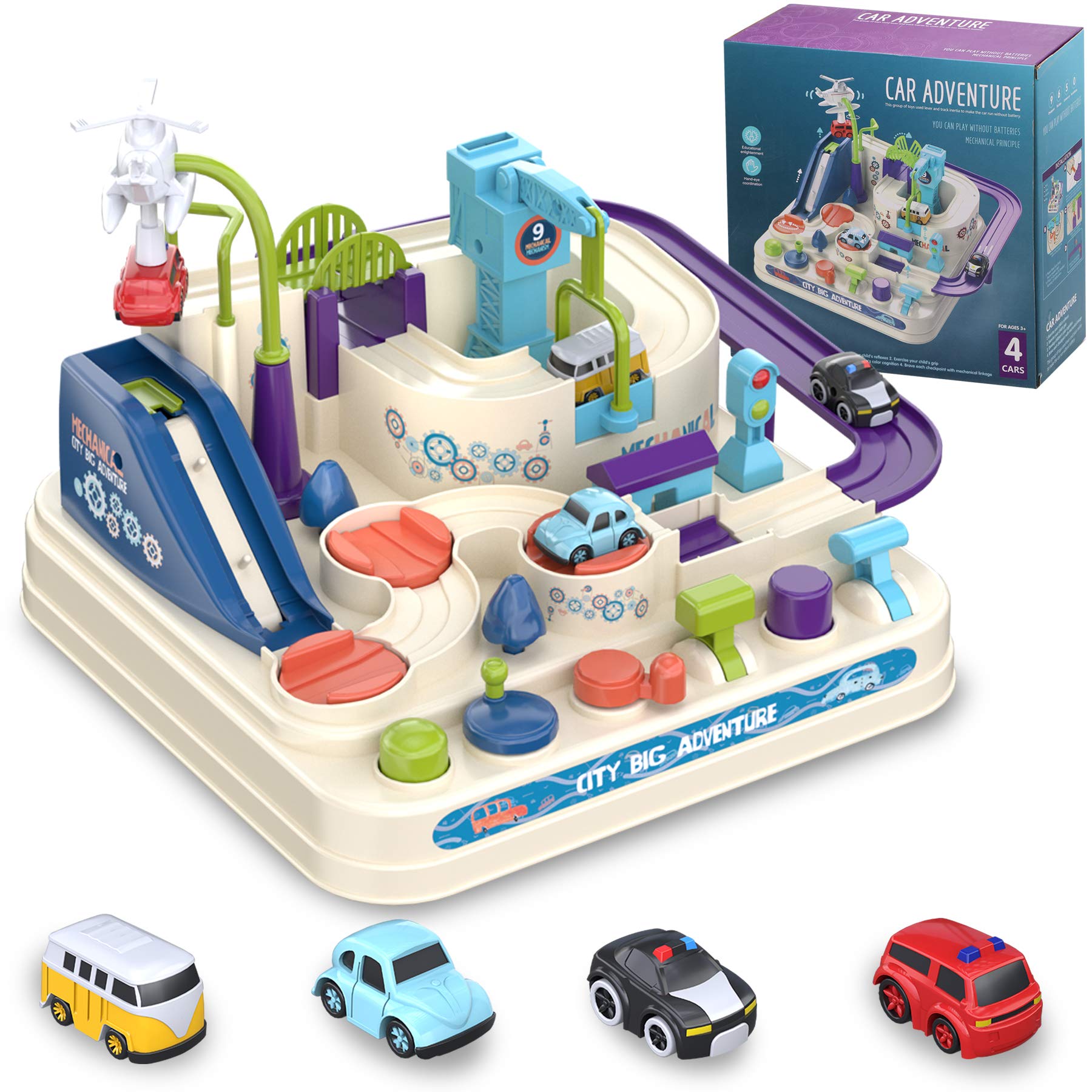 Ultimate Car Adventures Toy Set | Race Track with 4 Vehicles for Kids Ages 3-4