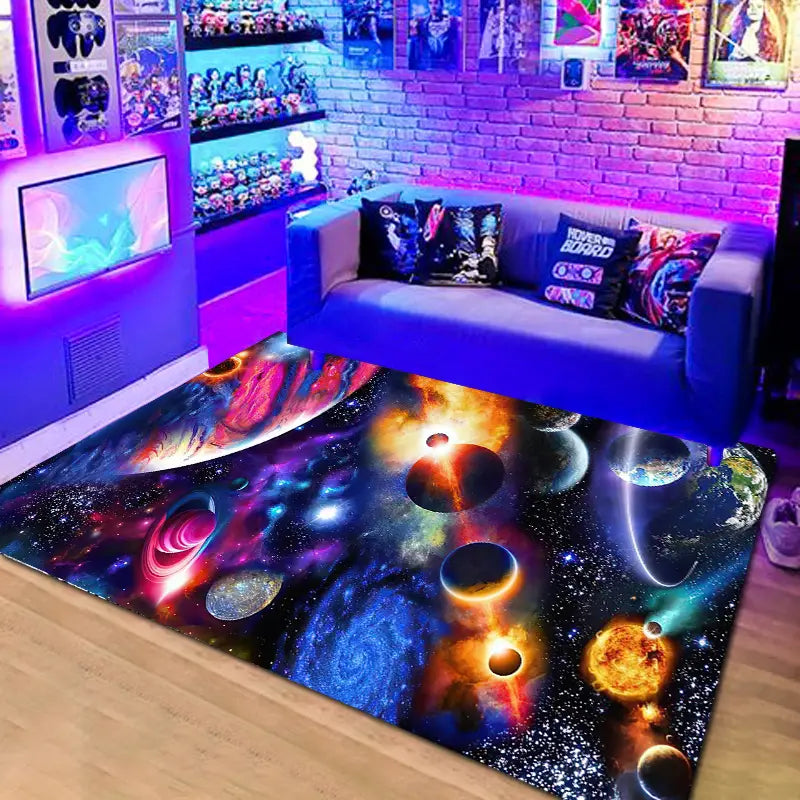 Cosmic Planet 3D Gaming Area Rug for Teen & Kids Room Decor