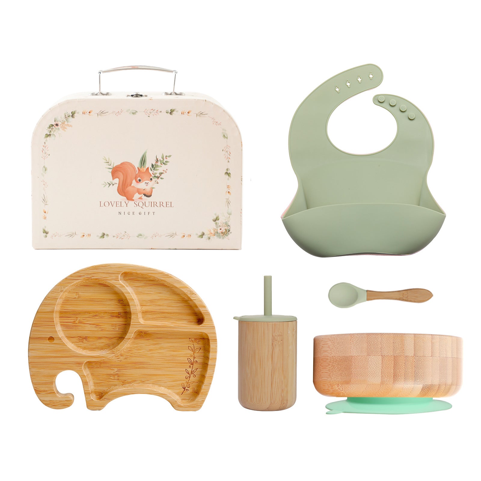 Baby Silicone & Bamboo Elephant Tableware Gift Set – Newborn Mealtime Essentials