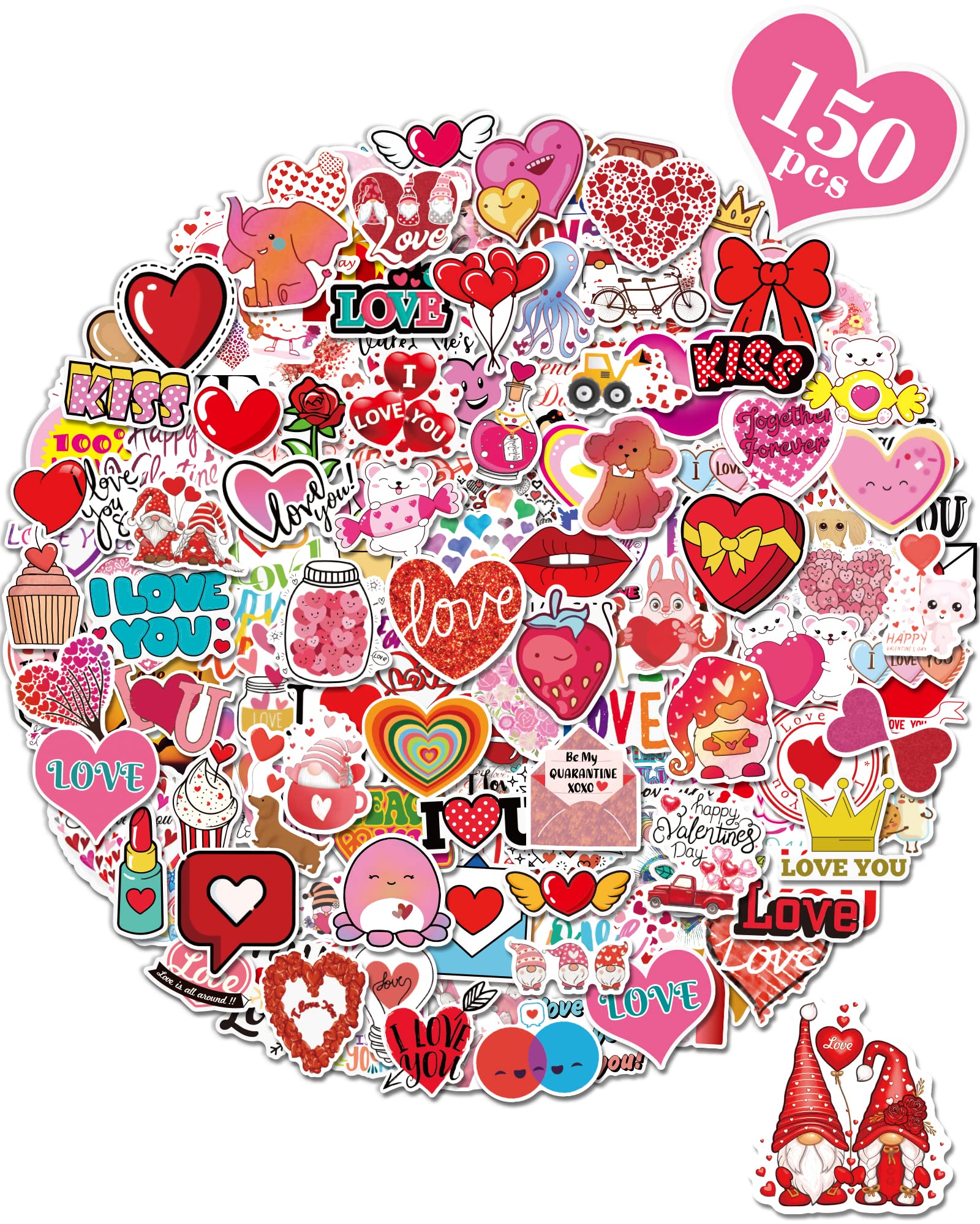 Valentine's Day Sticker Pack – Waterproof Vinyl Heart Stickers for Kids & Teens