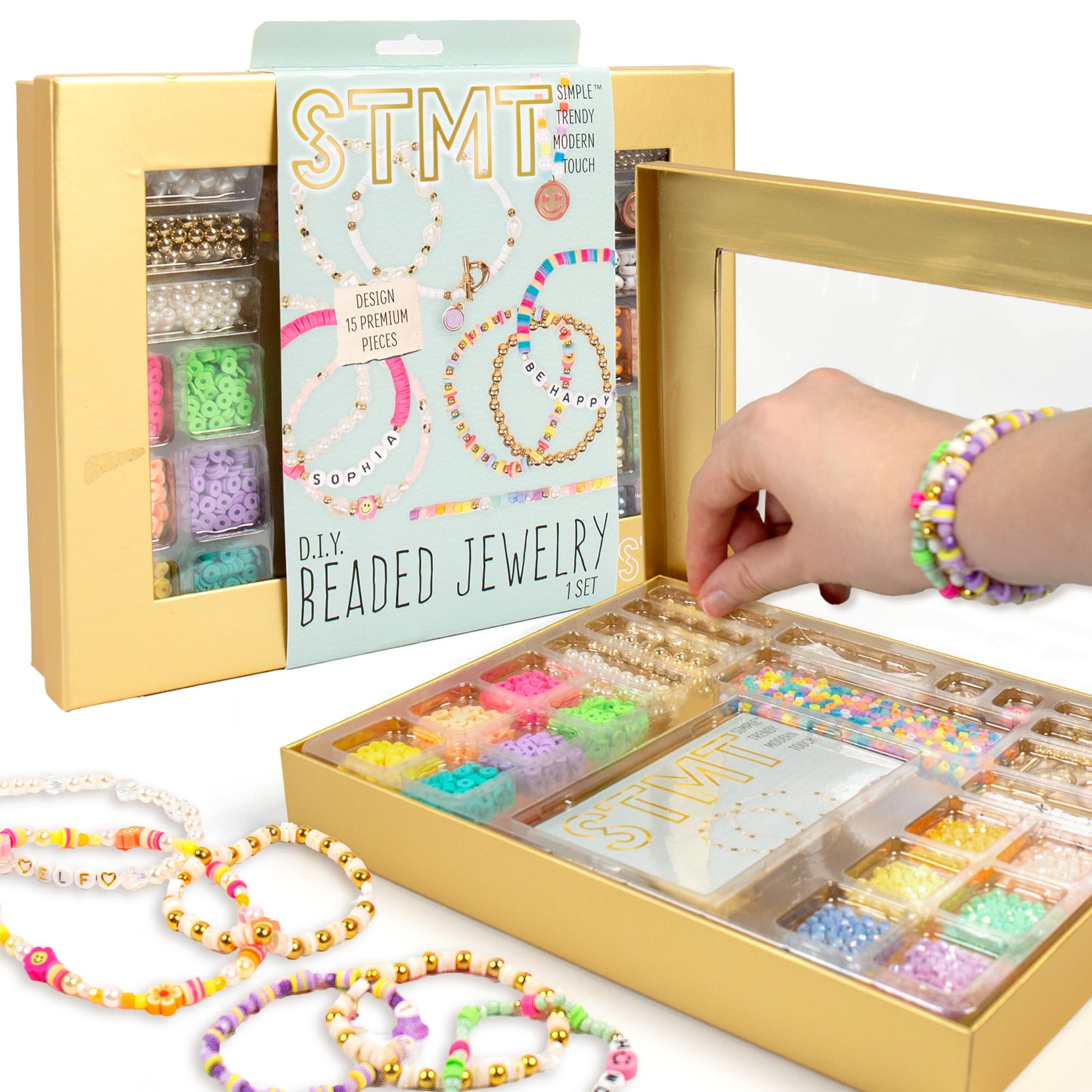 STMT DIY Beaded Jewelry Makes 15 Premium Jewelry Pieces Quality Bracelet Making Kit Features Letter Beads for Bracelets Enameled Bracelet Charms Jewelry Making Supplies Great Teen Girl Gifts
