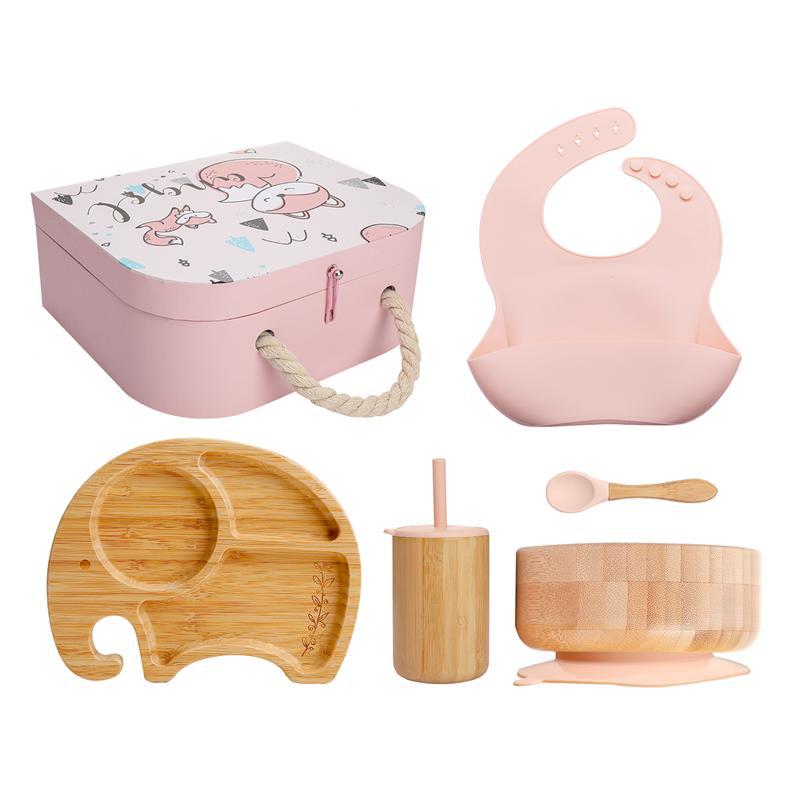 Baby Silicone & Bamboo Elephant Tableware Gift Set – Newborn Mealtime Essentials