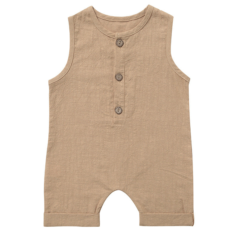 Children's Cotton Linen Solid Color Newborn Romper