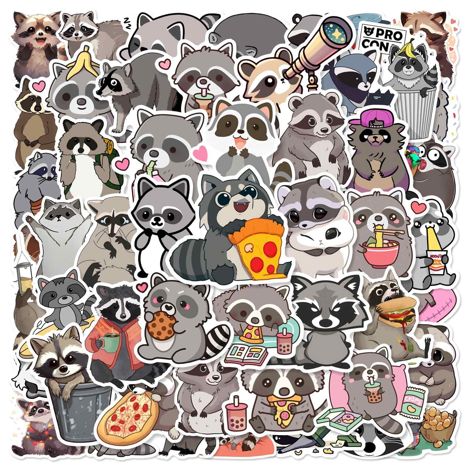 Raccoon Stickers Bulk 50-Pack – Waterproof Vinyl Kawaii Animal Stickers for Kids