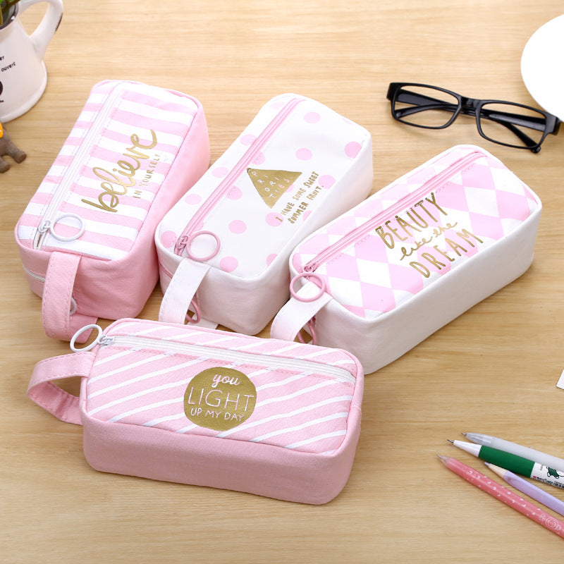 Fresh Canvas Pencil Case |  Pattern Zipper Pouch for Students & Everyday Use