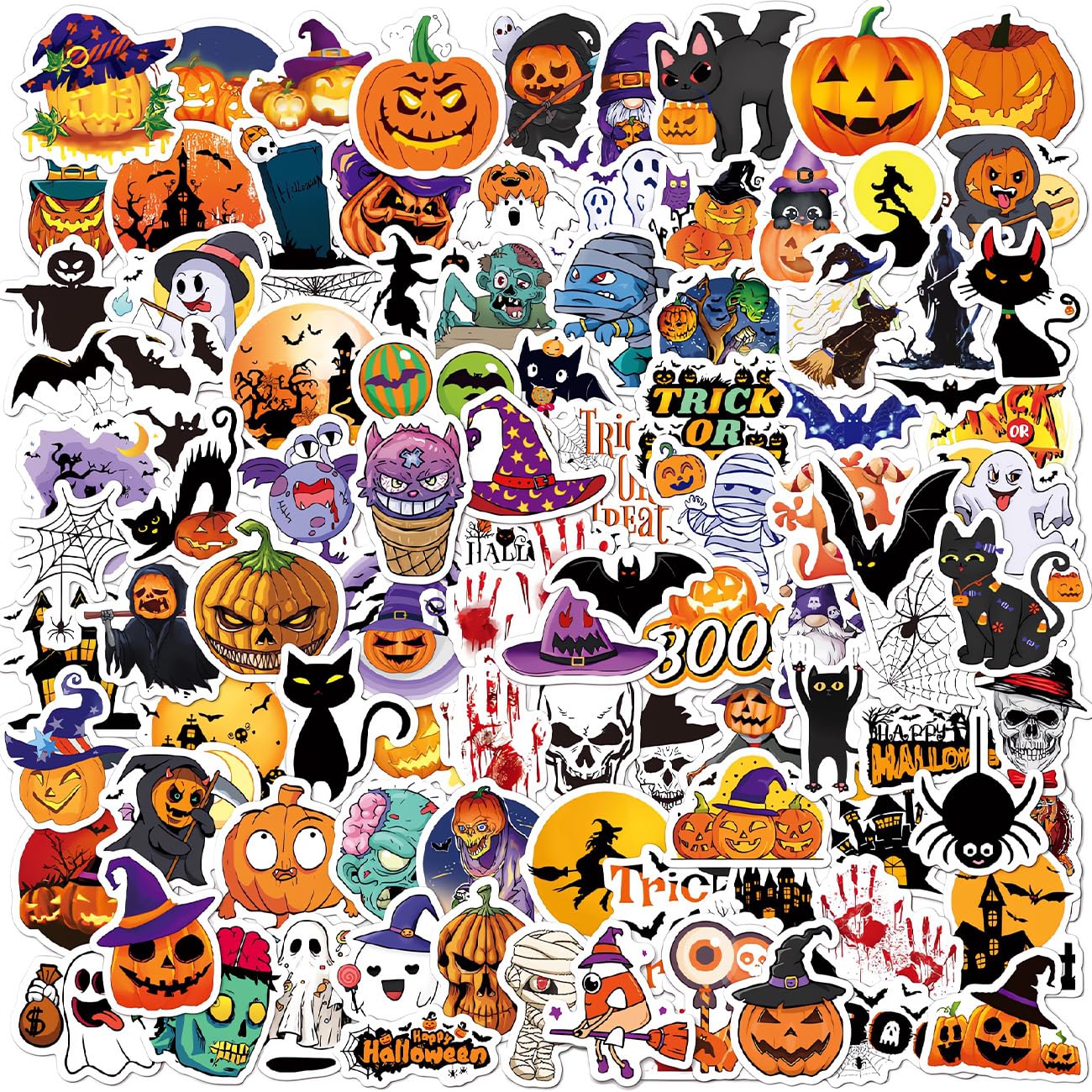 Halloween Stickers Bulk 100-Pack – Holographic Pumpkin Stickers for Kids & Teens