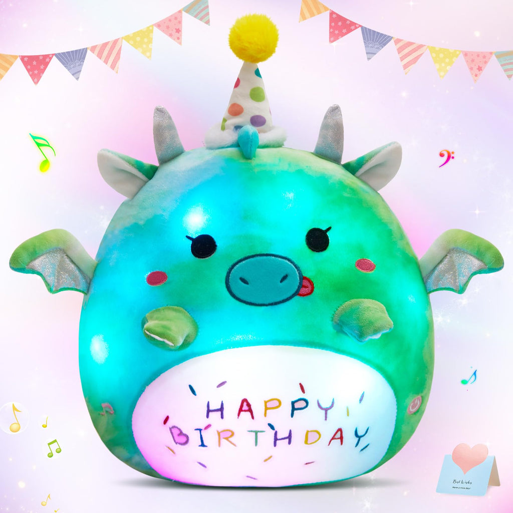 Light-Up Singing Happy Birthday Dinosaur Plush Pillow – Glowing LED & Music Birthday Gift