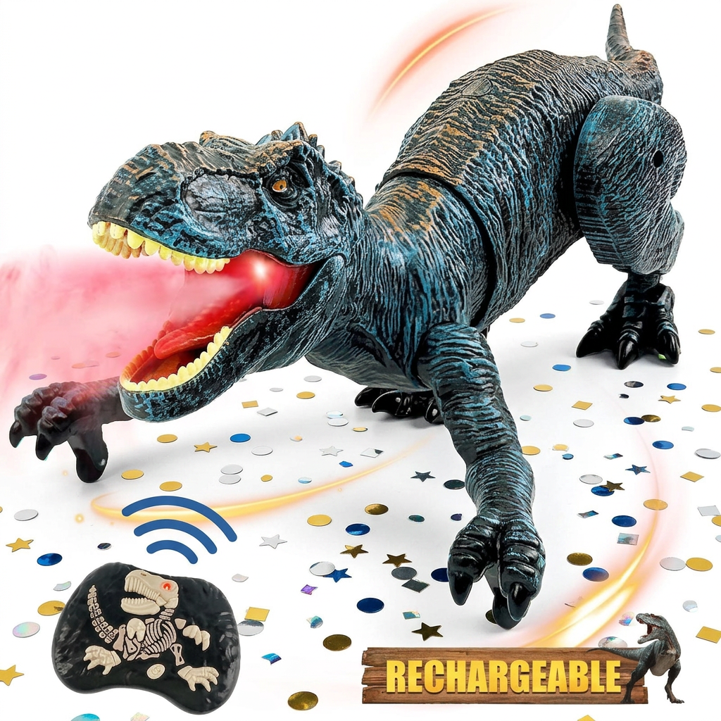 RC T-Rex Dinosaur Toy with Light, Spray & Roar