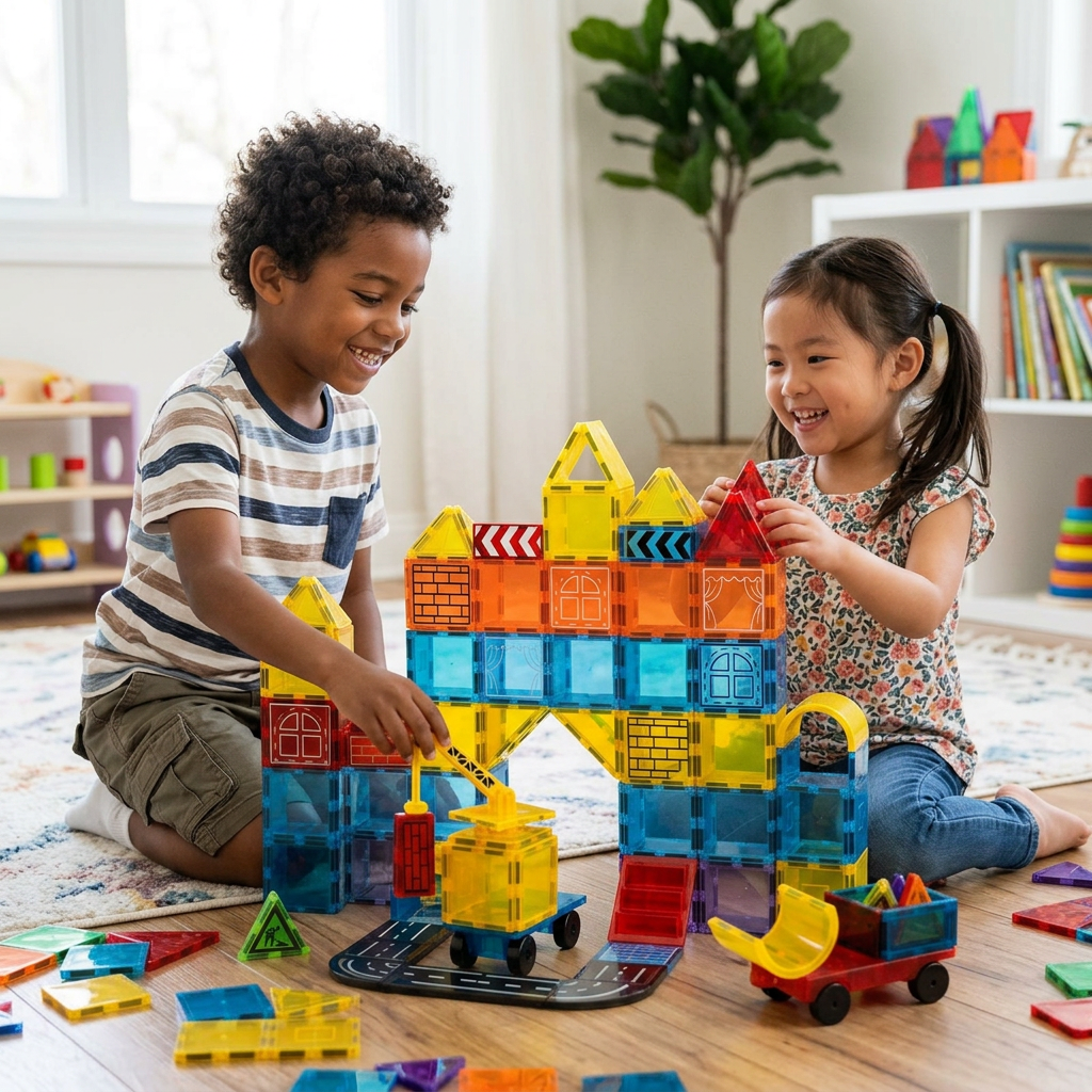 TOY Life 45-Piece Magnetic Tiles Set – STEM Building Toy for Kids Ages 3+