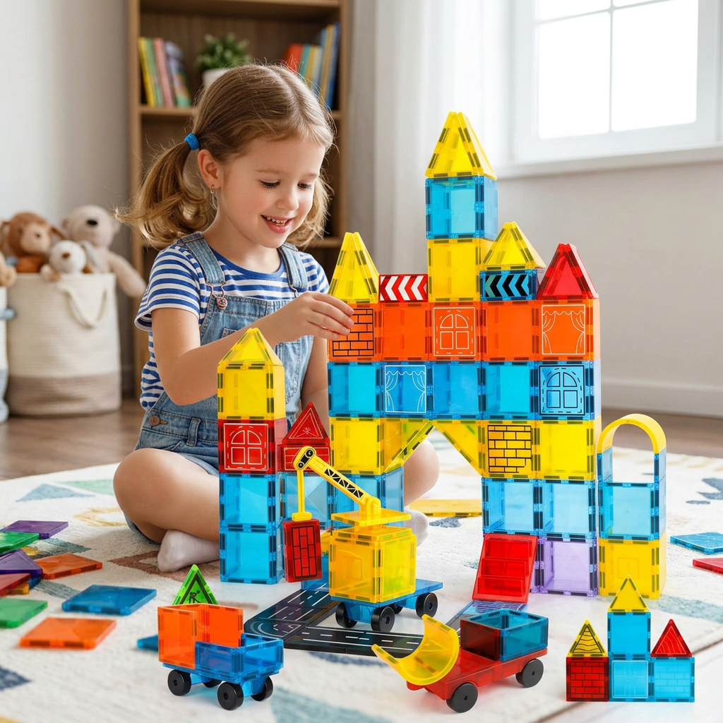 TOY Life 45-Piece Magnetic Tiles Set – STEM Building Toy for Kids Ages 3+