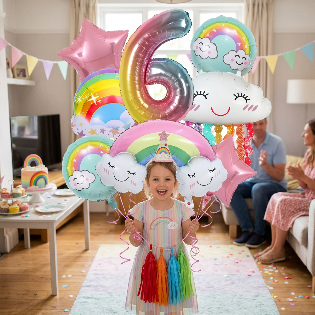 Rainbow Cloud Balloon Party Decoration Set – 14-Piece Foil Balloon Kit