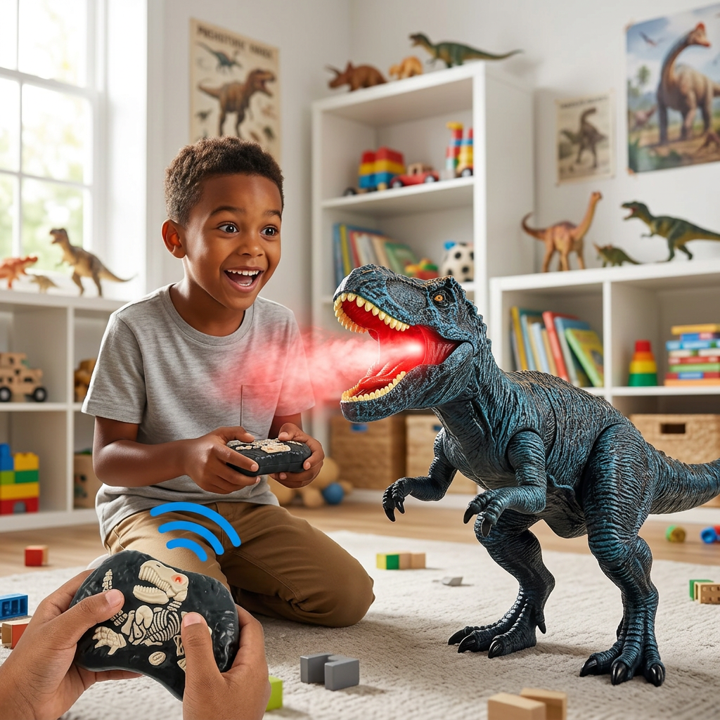 RC T-Rex Dinosaur Toy with Light, Spray & Roar