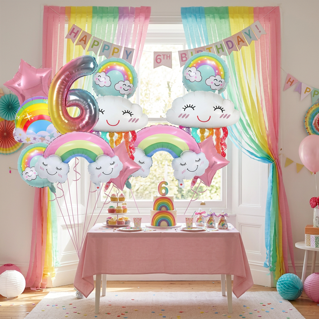 Rainbow Cloud Balloon Party Decoration Set – 14-Piece Foil Balloon Kit
