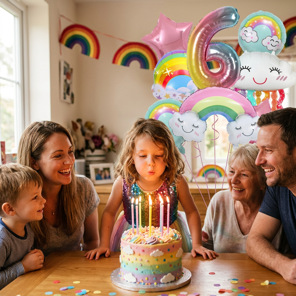 Rainbow Cloud Balloon Party Decoration Set – 14-Piece Foil Balloon Kit