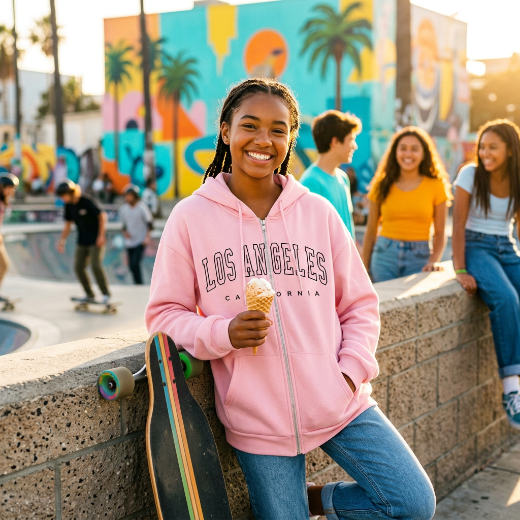 Los Angeles Zip-Up Hoodie for Teen Girls & Tweens