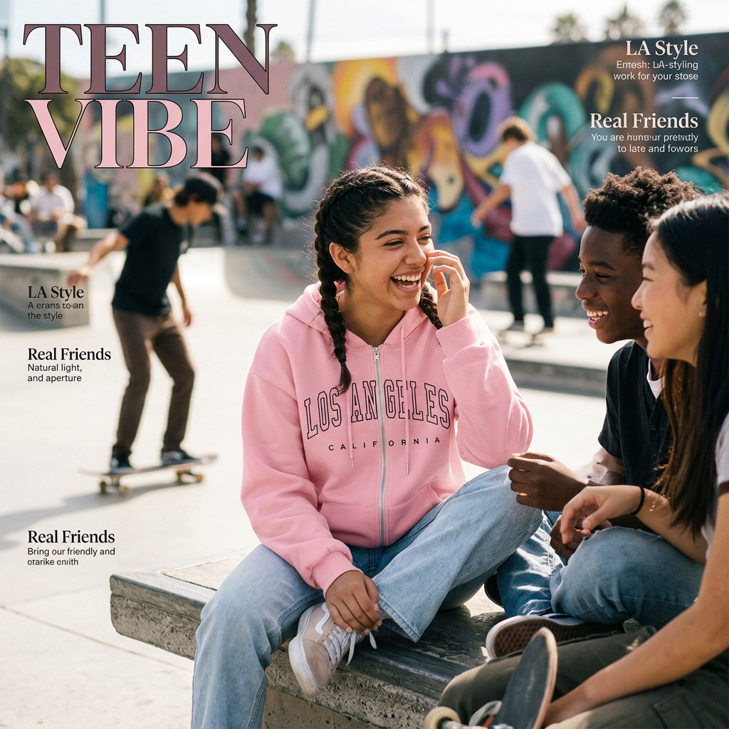 Los Angeles Zip-Up Hoodie for Teen Girls & Tweens